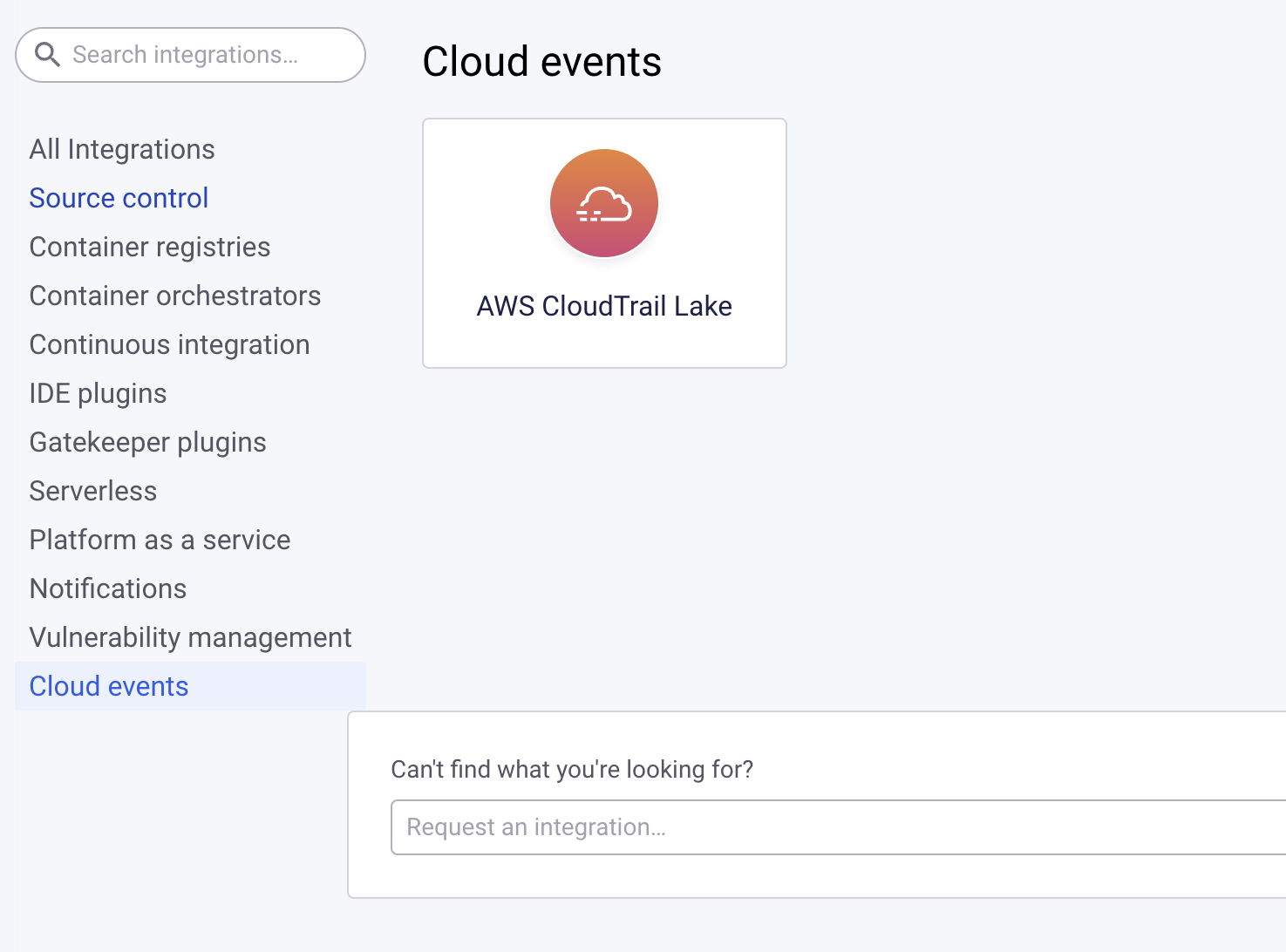CloudTrail Lake tile on Snyk integrations page