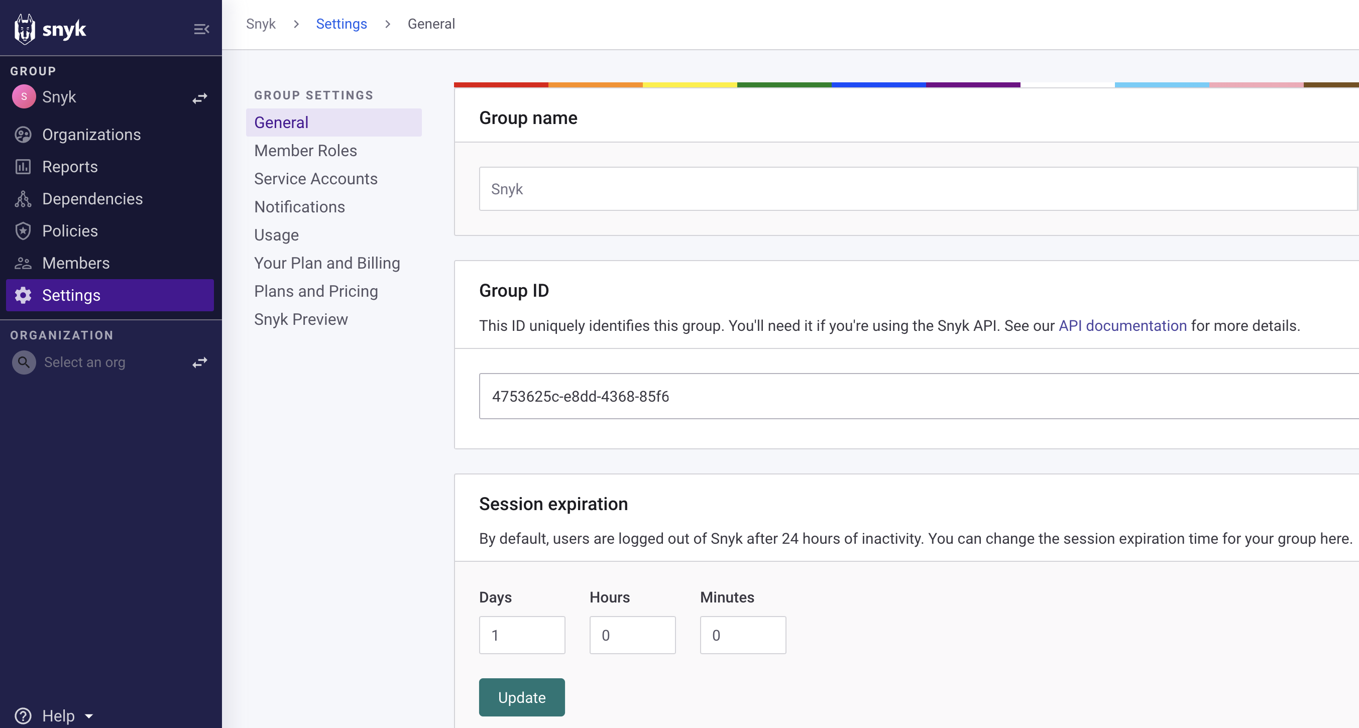 Group settings page