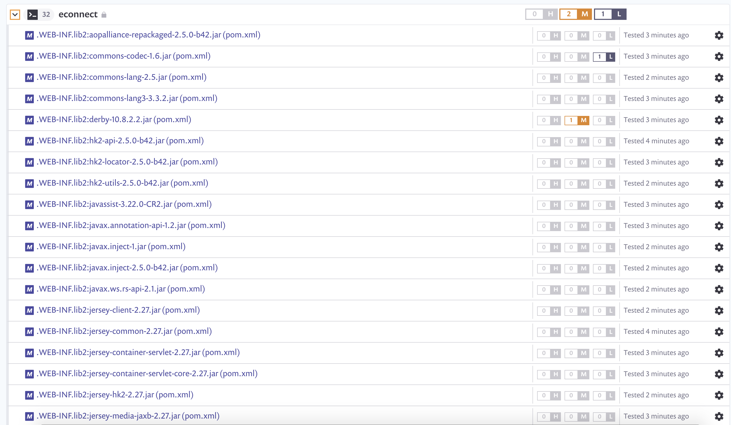 Result of scanning unmanaged JAR files