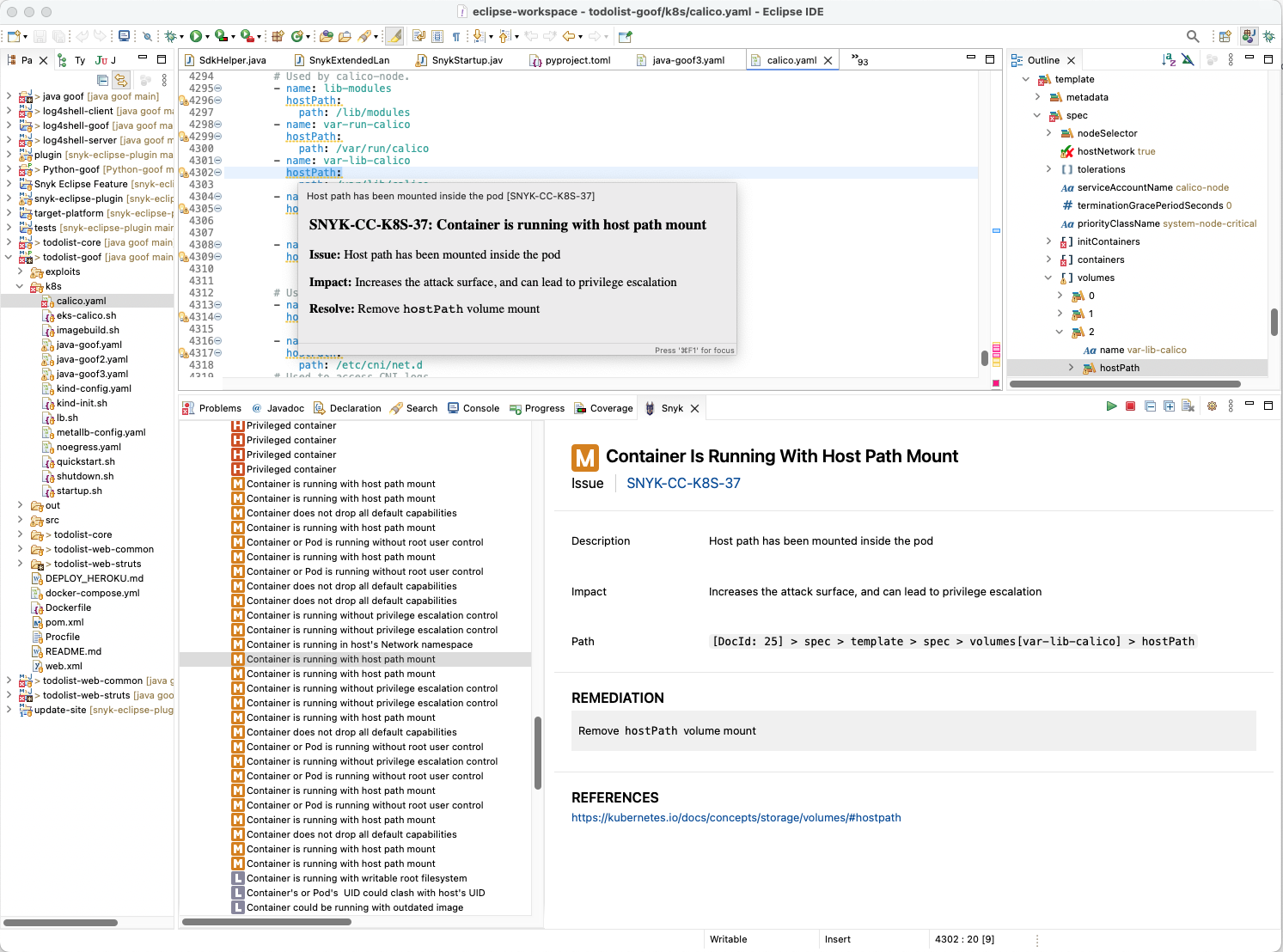 Snyk IaC findings displayed in Snyk View