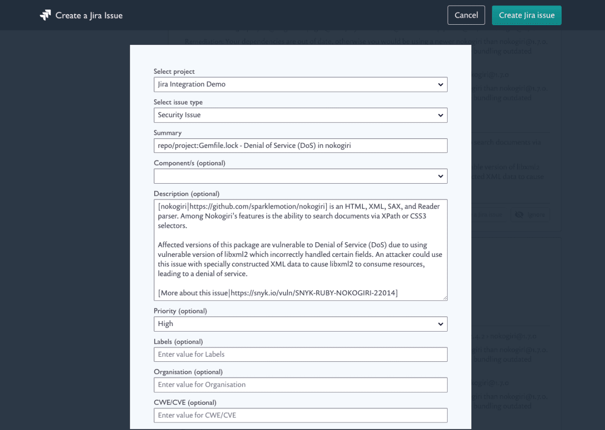 Crate a Jira issue