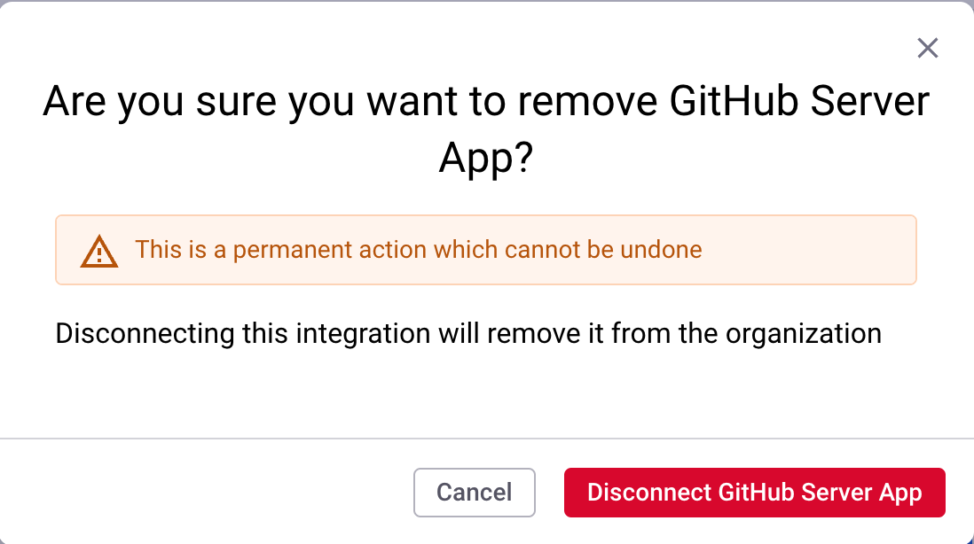 Confirm disconnecting from GitHub Server App