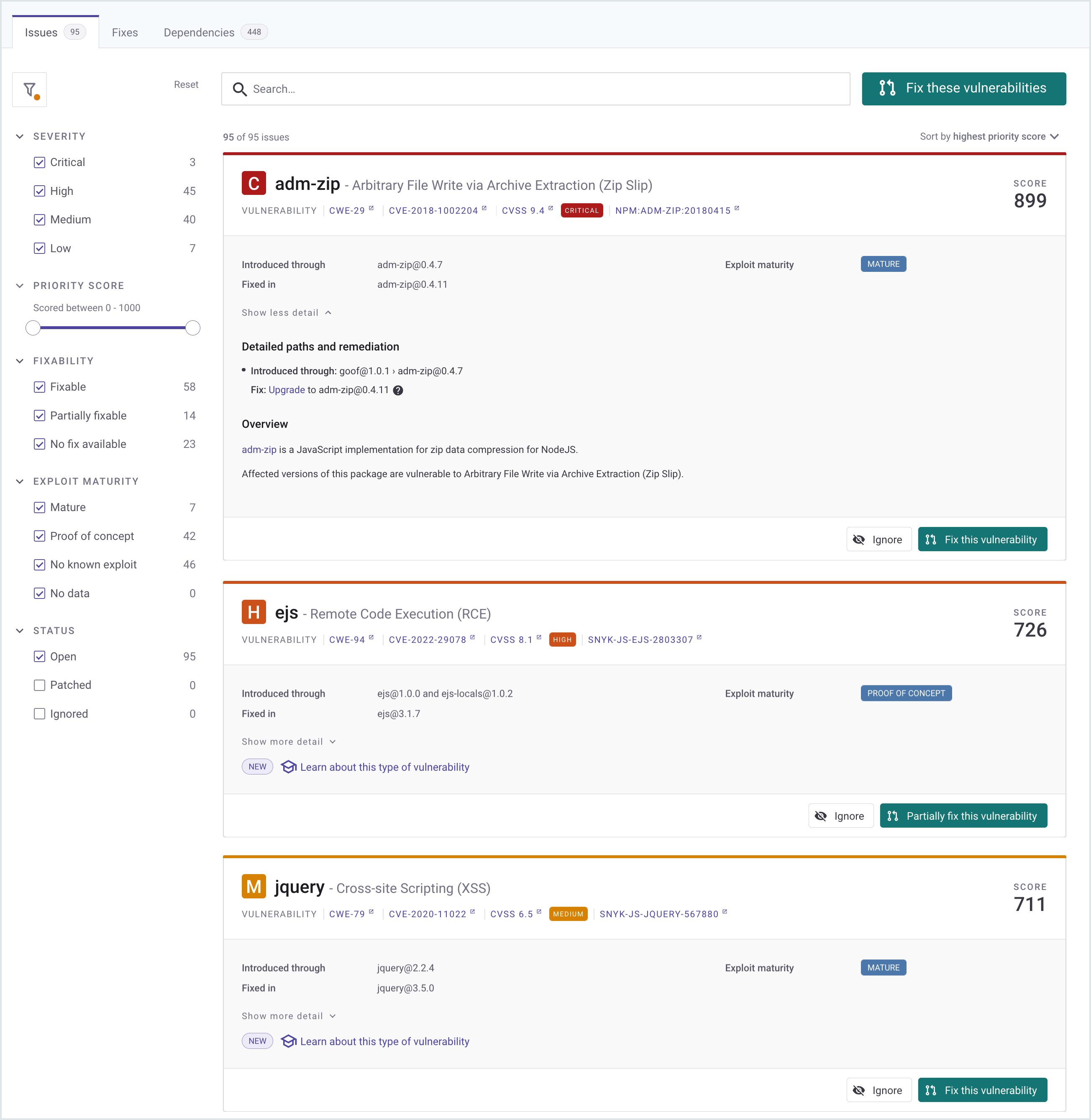 Project-level security report