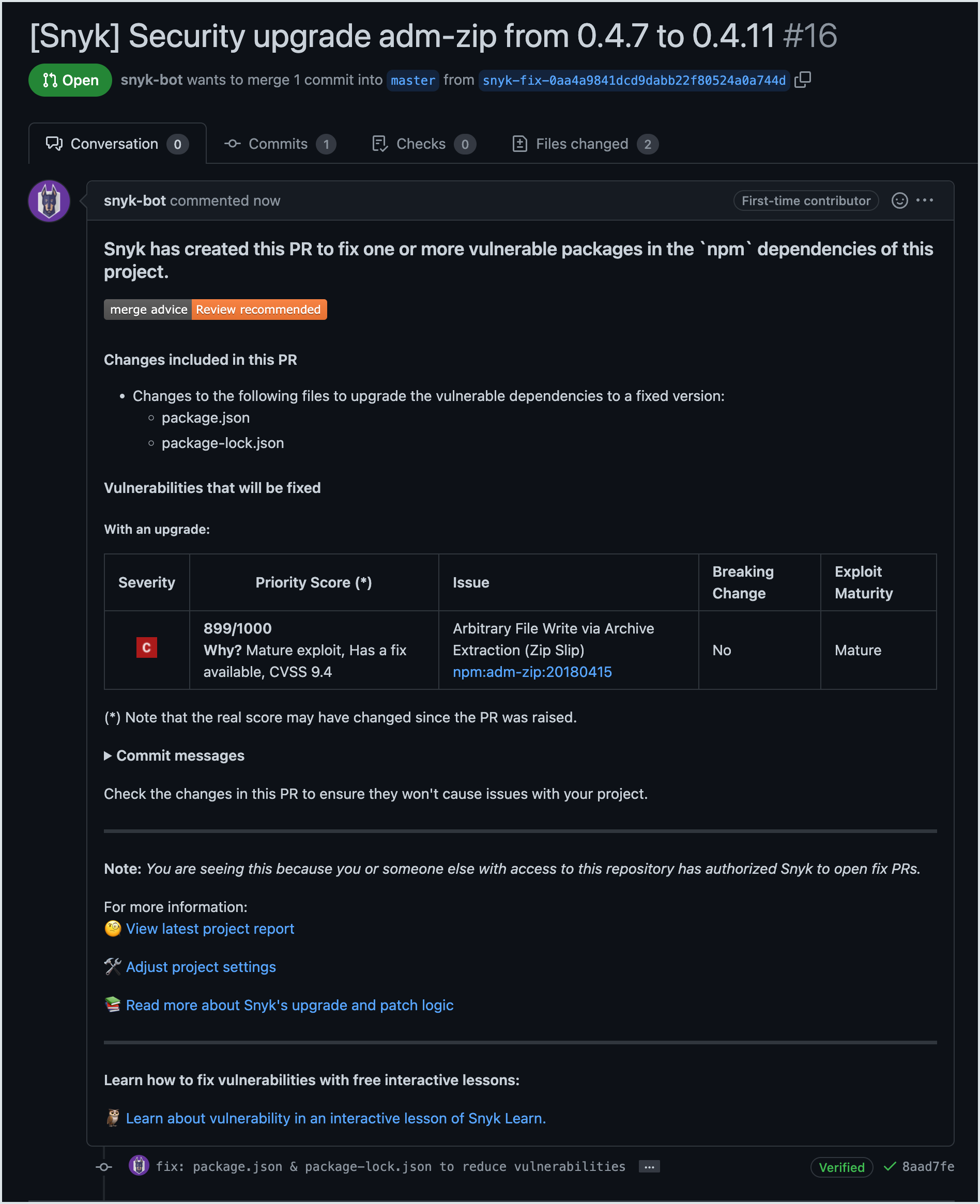 Fix pull request opened by Snyk