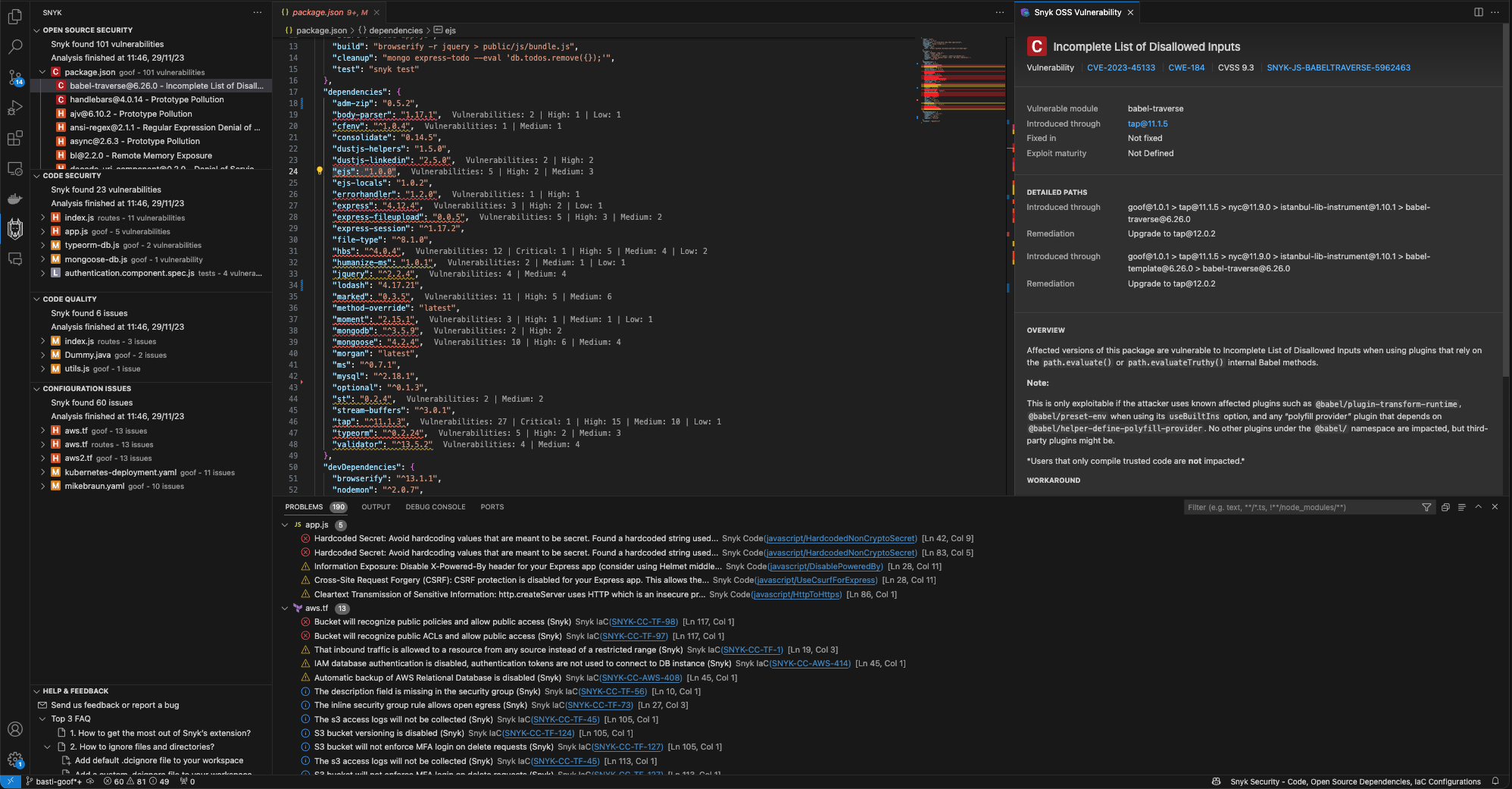 Results screen showing the vulnerability count