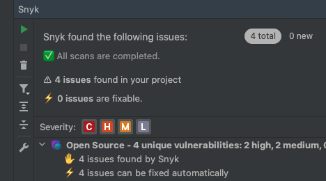 Summary panel toggle showing the the total number of issues and the number of issues in the checked out branch or current folder or new issues only