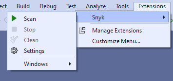 Snyk extensions menu