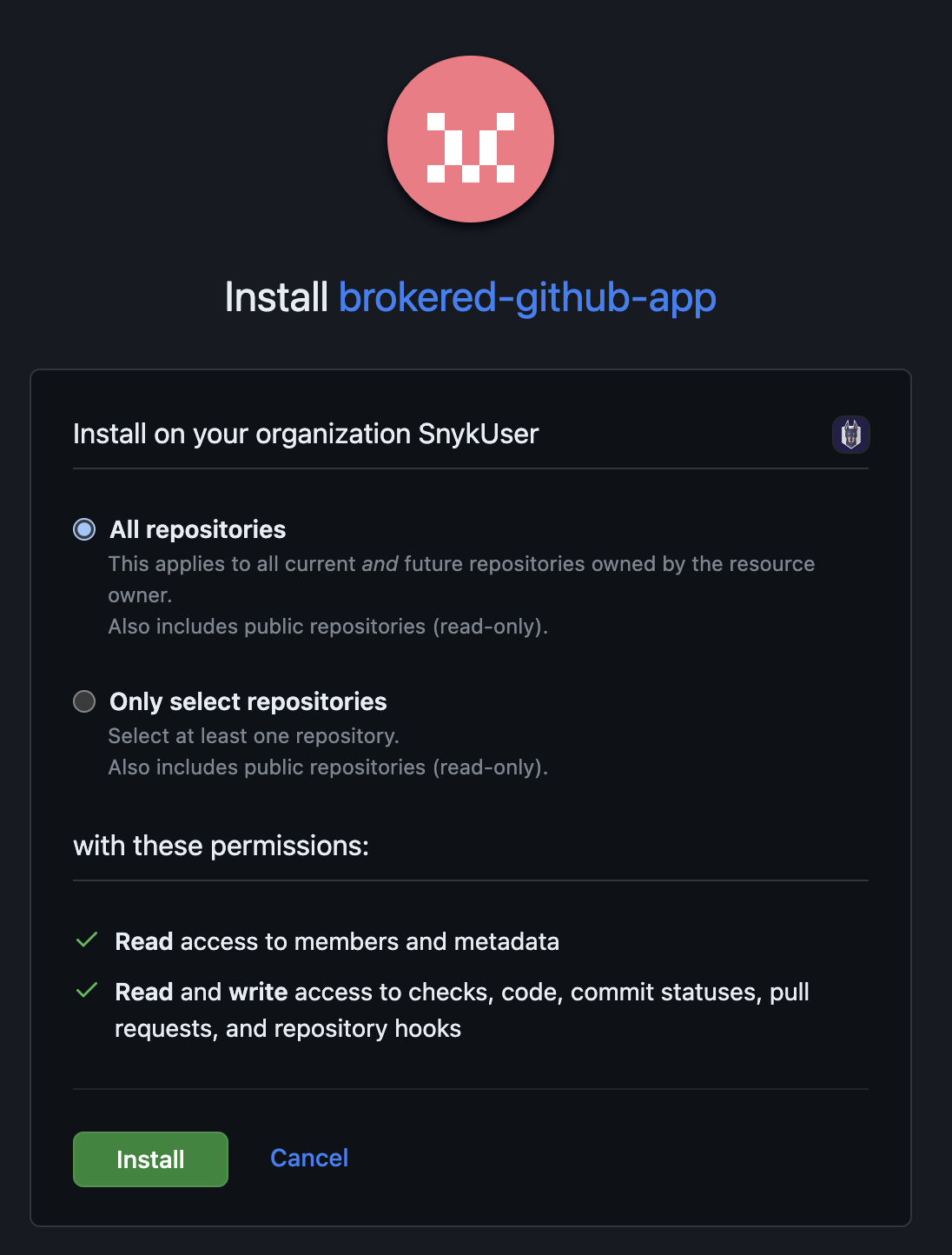 Install the GitHub App in your selected repositories