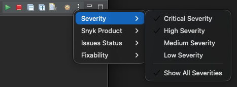 Severity filters in the View menu