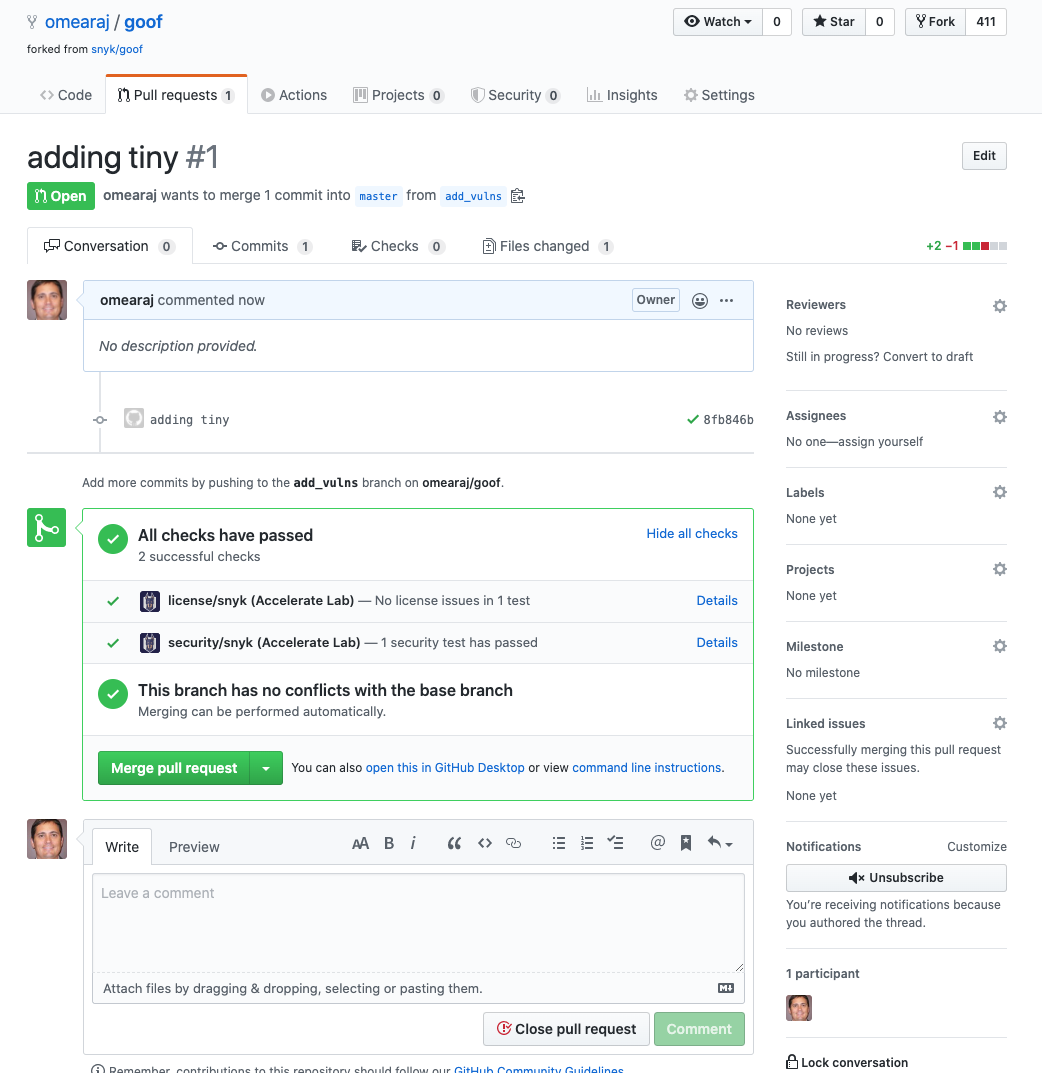 Snyk pull request checks in GitHub