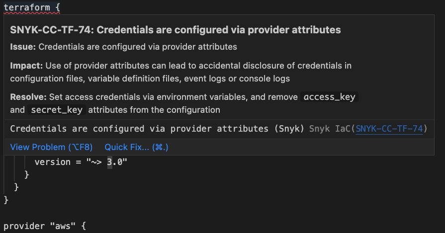 Snyk IaC configuration issue