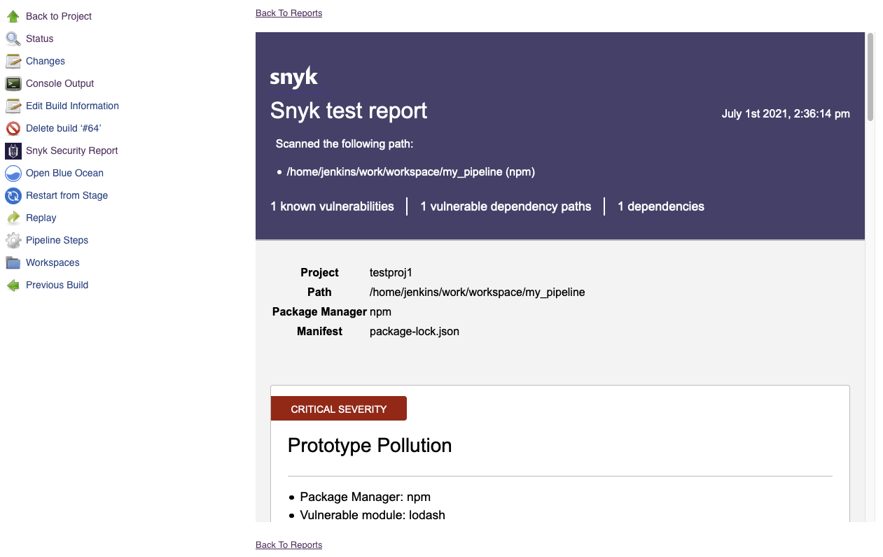 Snyk Security Report for Jenkins plugin