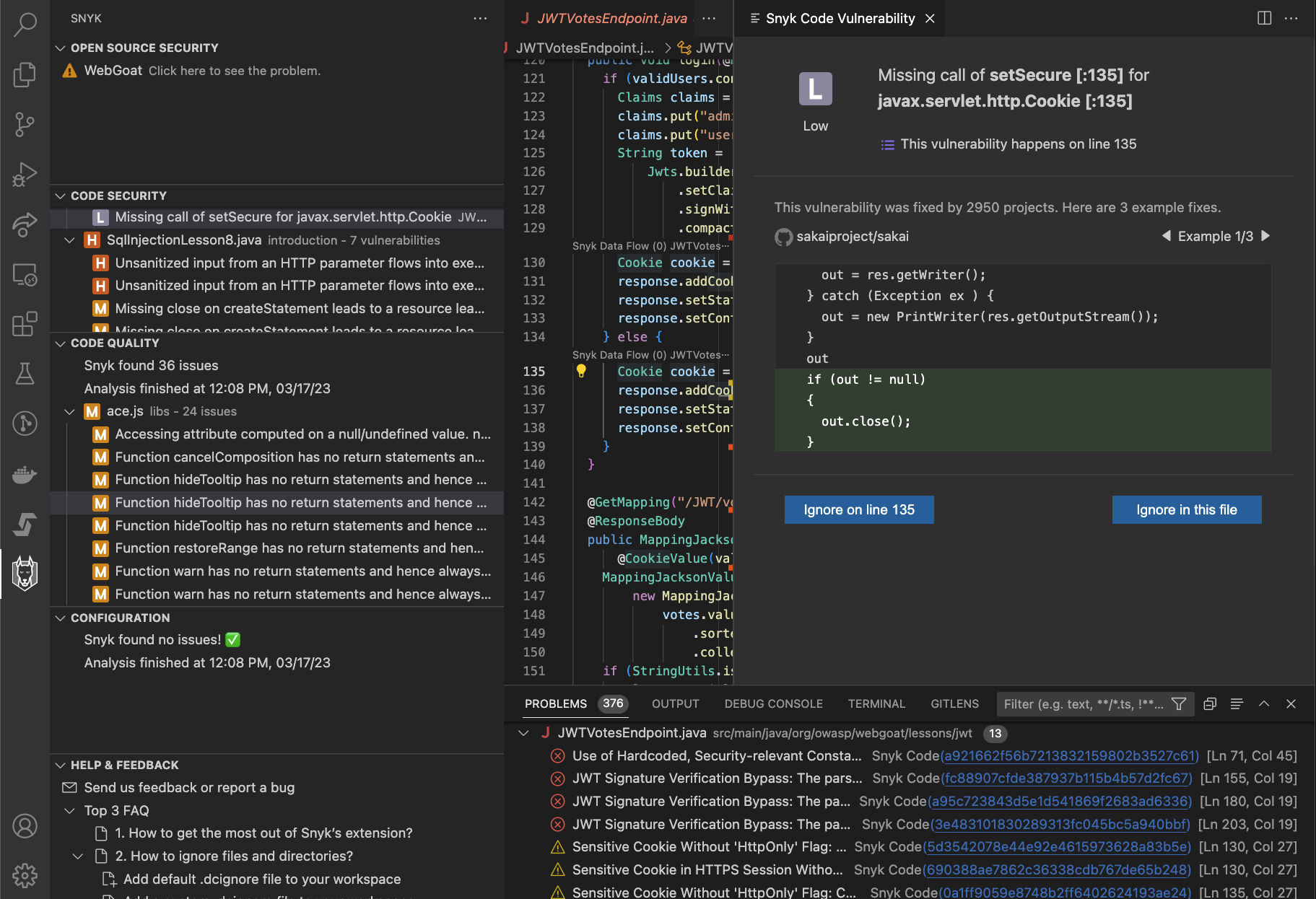 Snuk Code vulnerability window