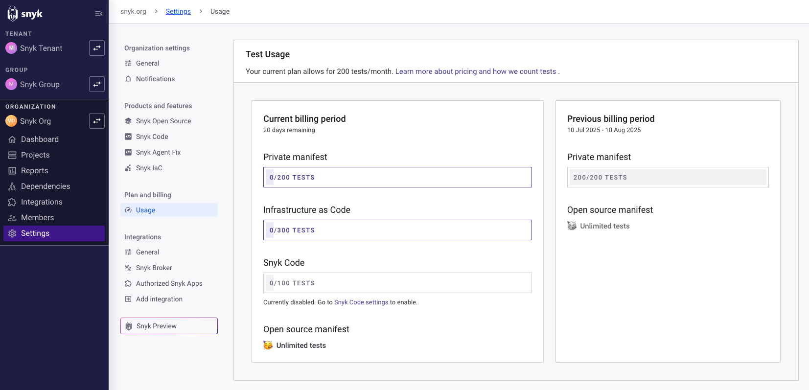 Snyk Code test usage