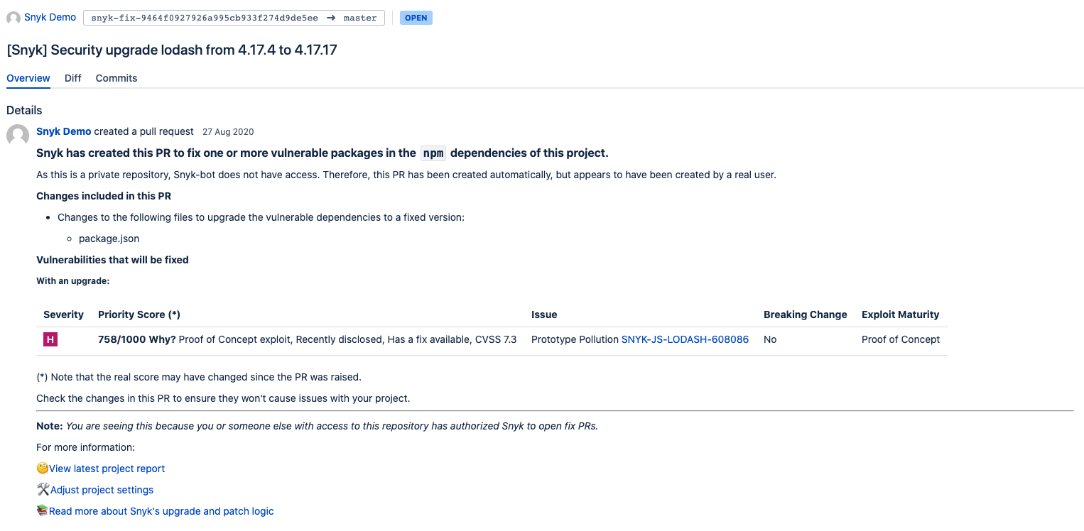 Pull request opened by Snyk