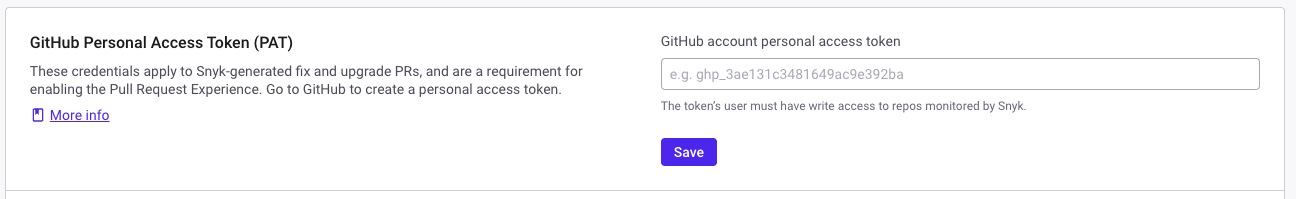 Set an account to open Snyk PRs and to enable the Pull Request Experience