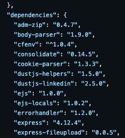 List of dependencies in the package.json file.