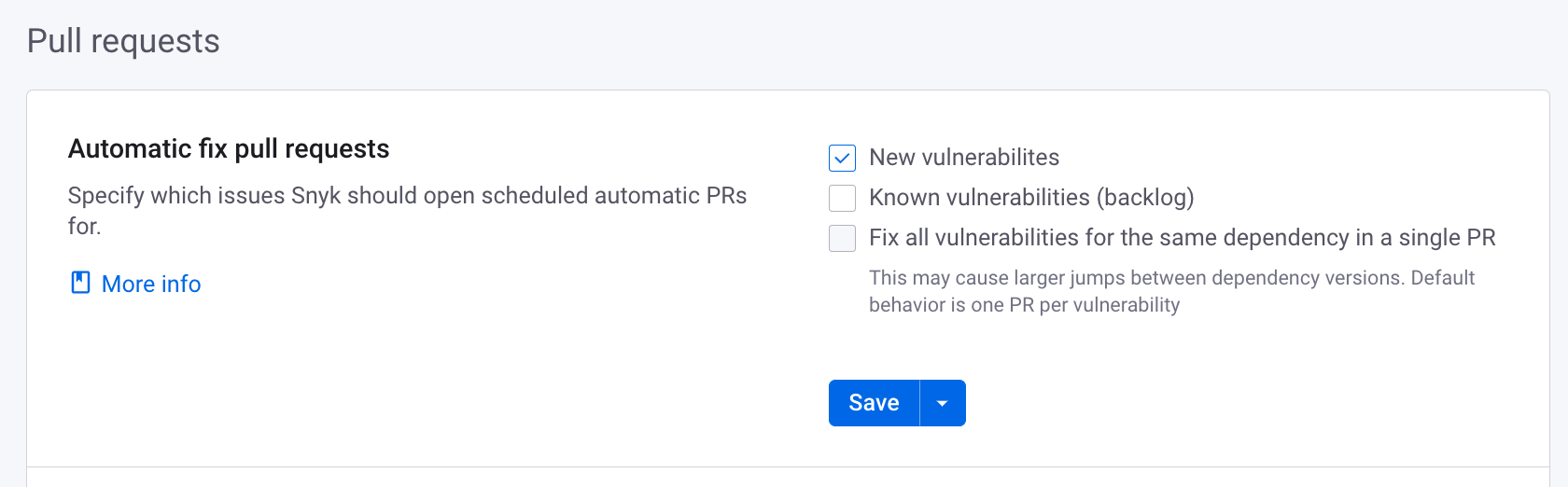Automatic pull requests settings