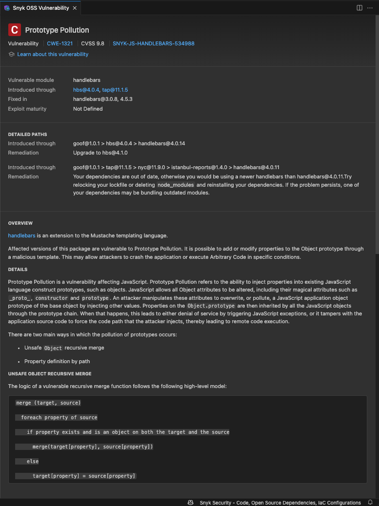 Snyk Open Source vulnerability window