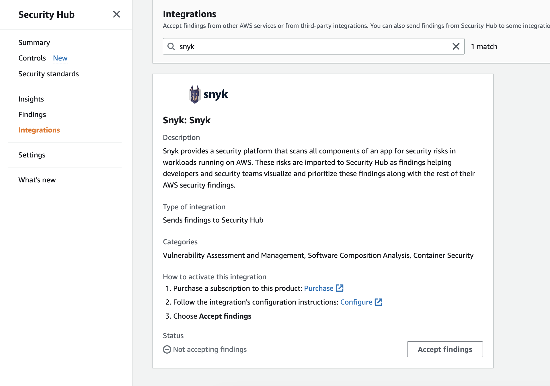 Search for Snyk integration