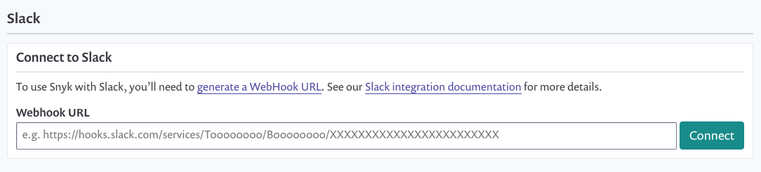 Enter URL of the Slack webhook