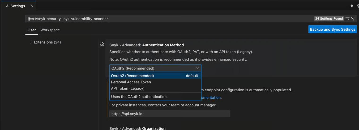 Authenticating the Visual Studio Code extension with a Personal Access Token