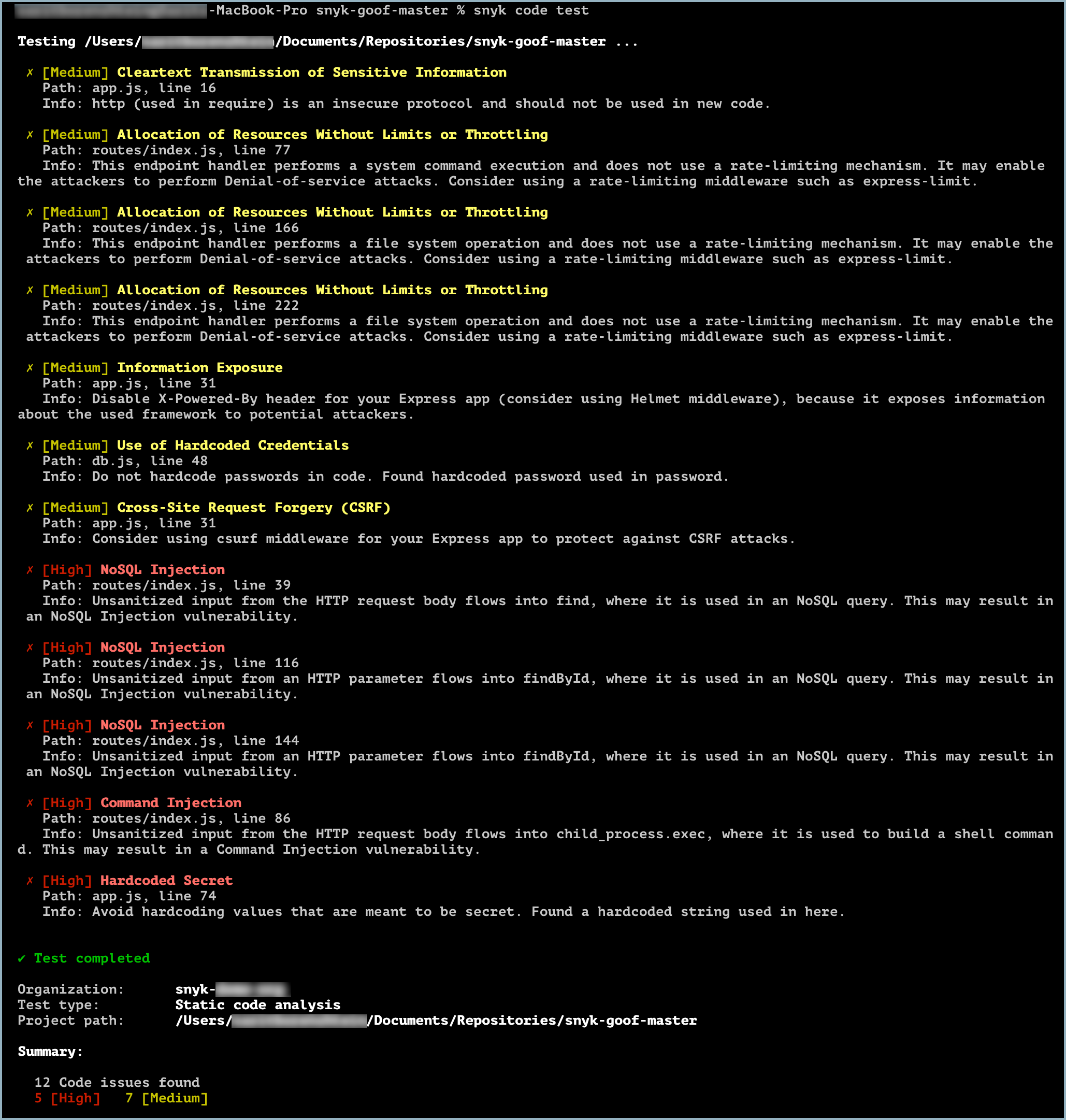 Issues found by a CLI test