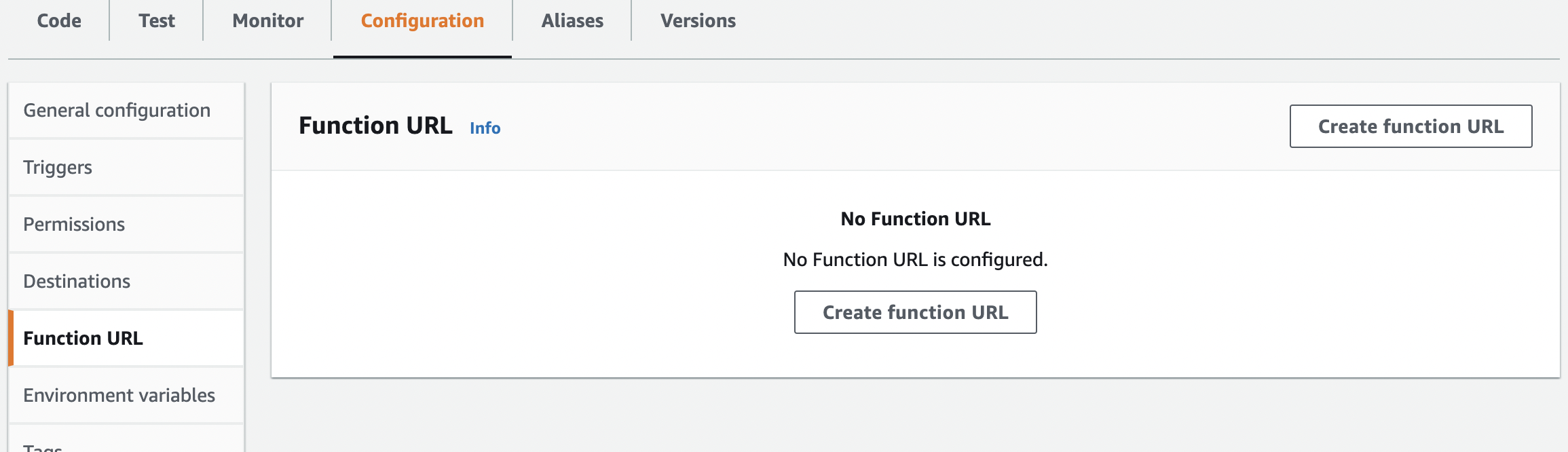 Lambda function configuration in the AWS console