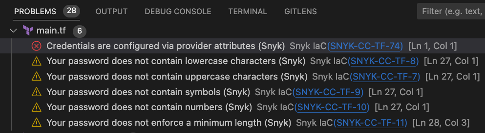 Problems tab