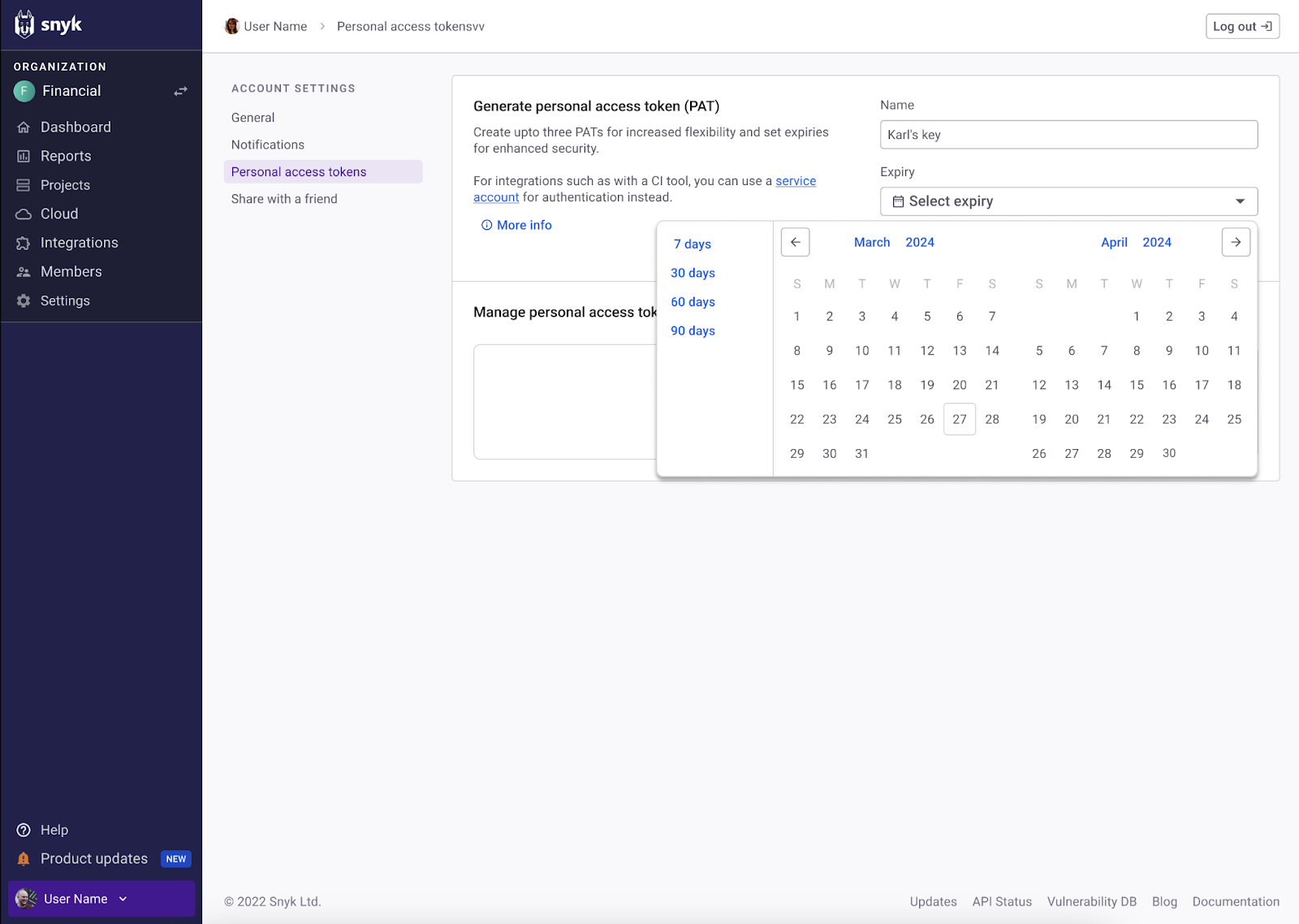 Naming a new personal access token
