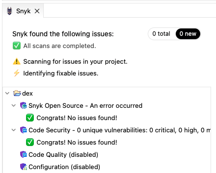 No new issues introduced in a newly created branch