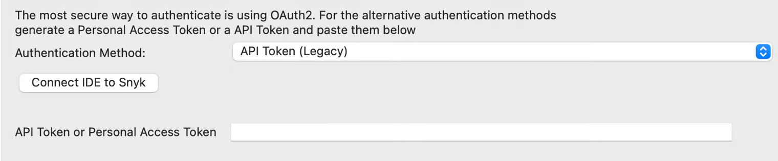 Selecting the API token authentication method in the Eclipse preferences