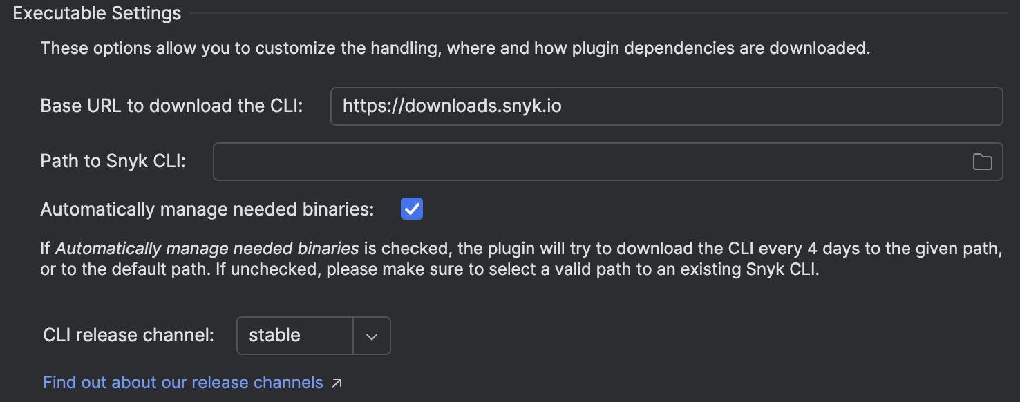 Project settings for the Snyk JetBrains plugin