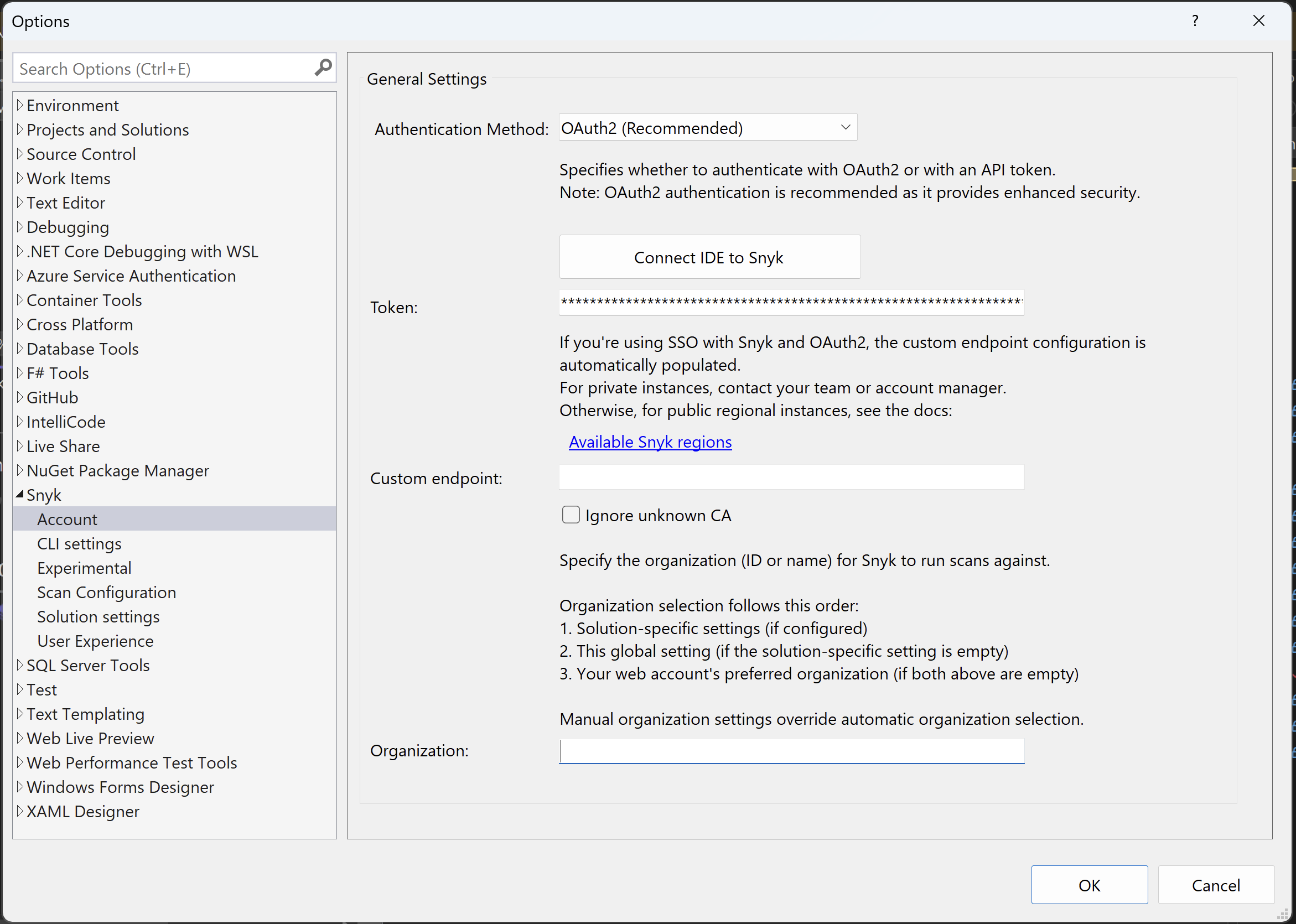 VS Extension Account settings