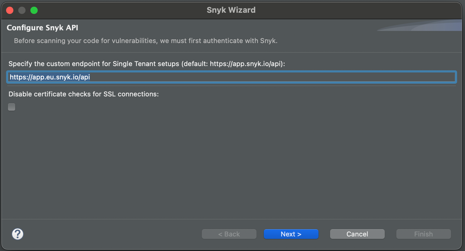 Snyk endpoint configuration